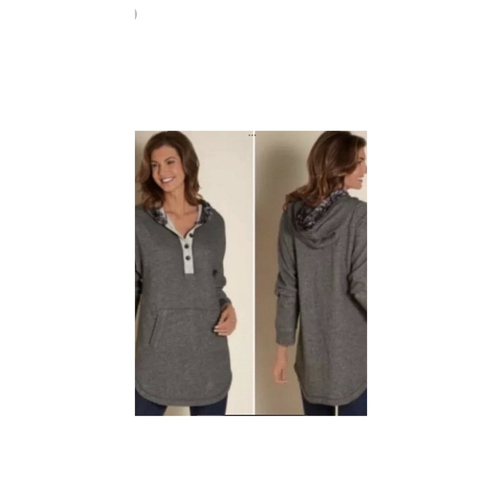 Soft Surroundings cabin cuddle up French terry faux fur hoodie sweater medium